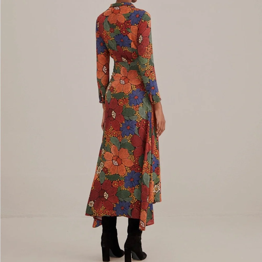 Farm Rio Black Stitched Flowers V Neck Maxi Dress from Anthropologie- Size Large - Picture 2 of 16